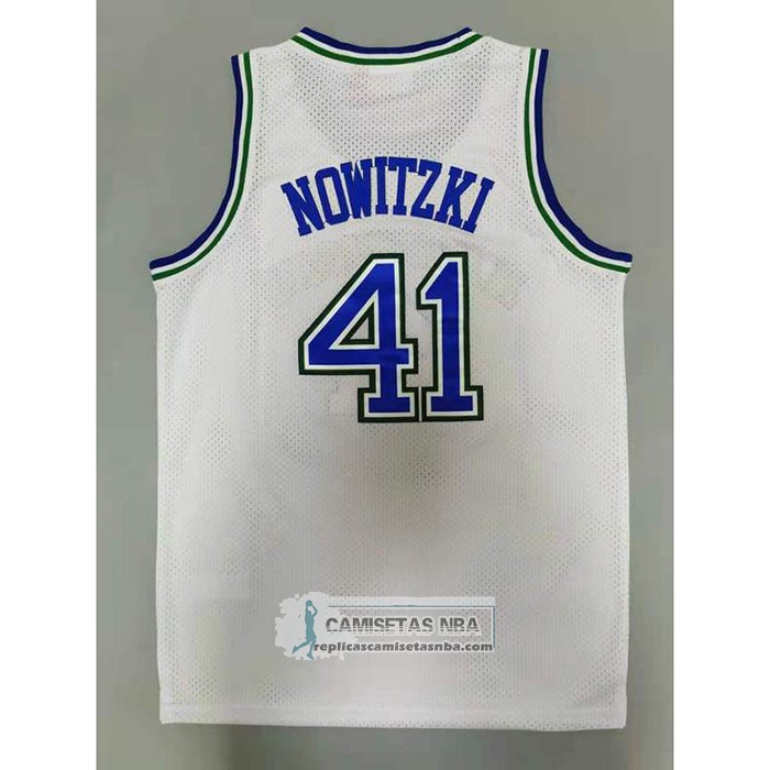 Camiseta Dallas Mavericks Dirk Nowitzki NO 41 Mitchell & Ness 1998-99 Blanco